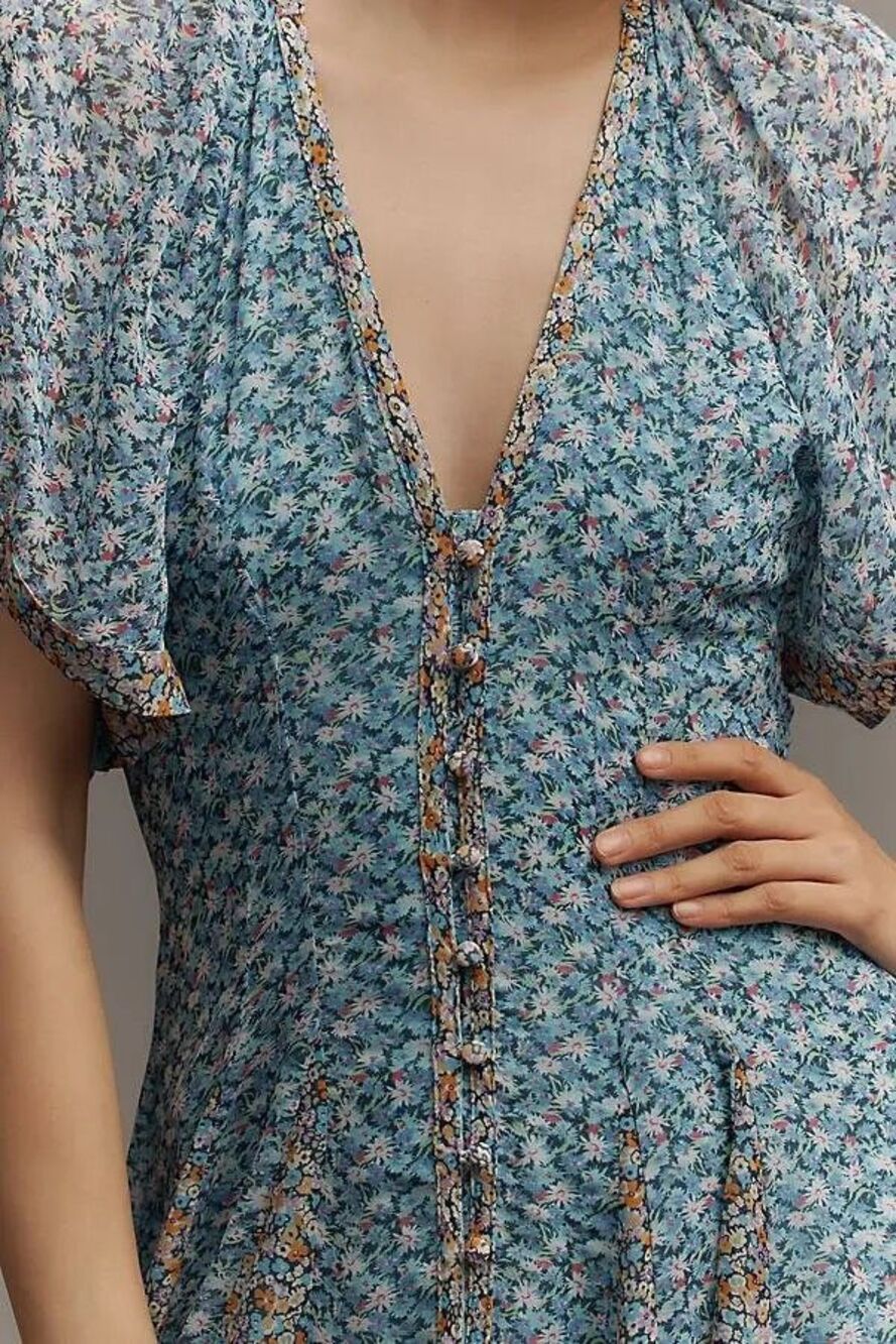 New Anthropologie Pleated Smocked Maxi Dress Size 12 - Picture 3 of 11